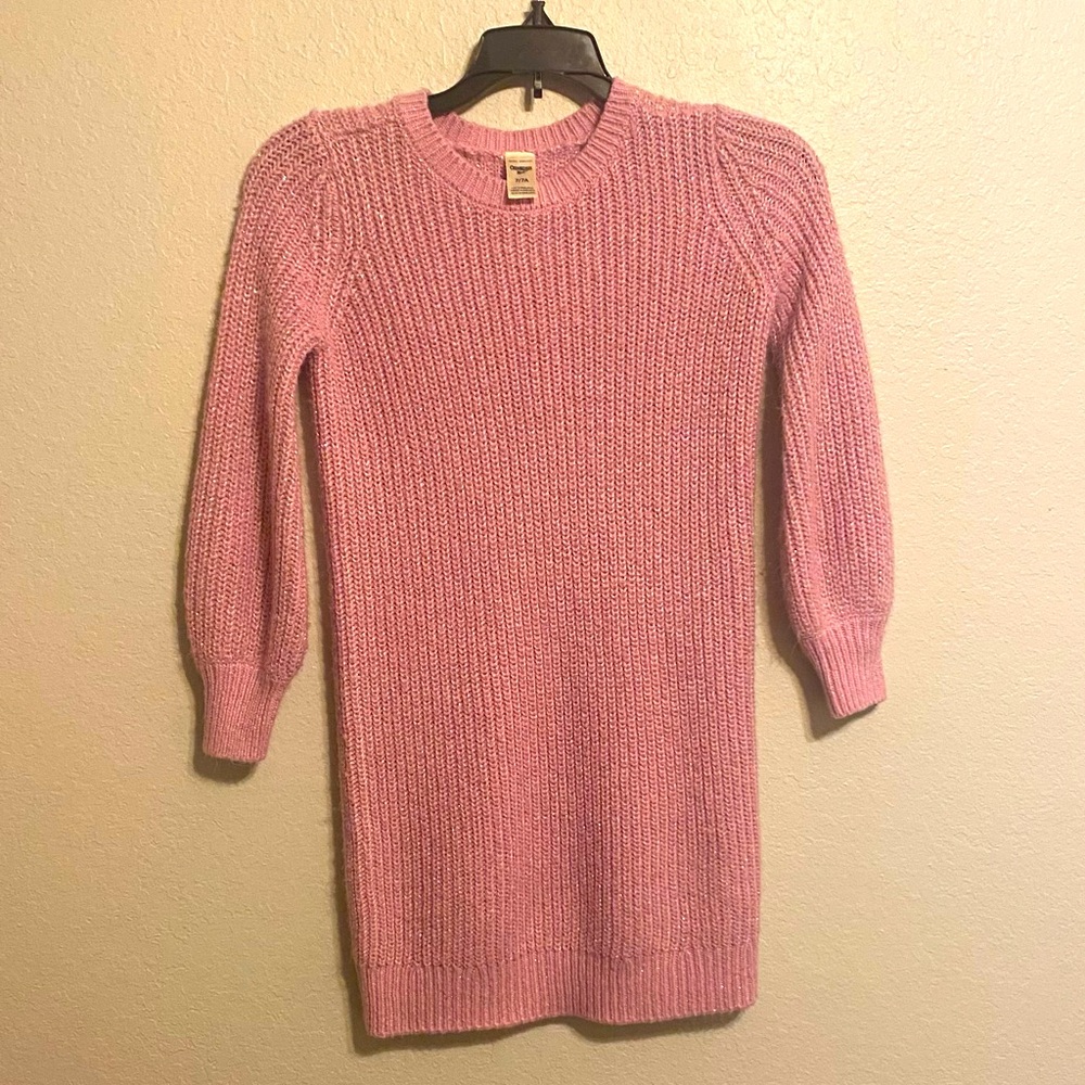 Oshkosh BGosh Little Girl Sz 7 Pink Metallic Shimmer Sweater Dress Cozy Ribbed